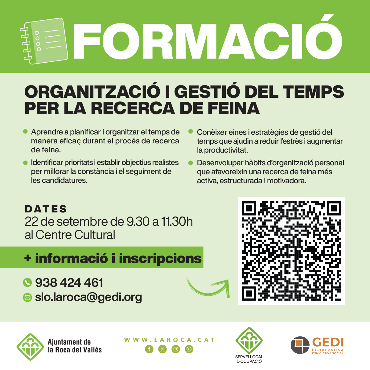 FORMACI&Oacute;: Organitzaci&oacute; i gesti&oacute; del temps per la recerca de feina